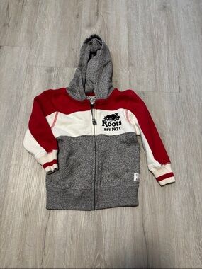 Roots Kids Red, White & Gray Hooded Zip Sweatshirt